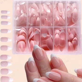360 Pz/scatola Lucido Morbido Gel Rosa Punte Per Unghie Francesi Medio Bianco di Mandorla Semplice Presse sulle Unghie 10 Griglie di Grande Capacità Unghie Finte * &
