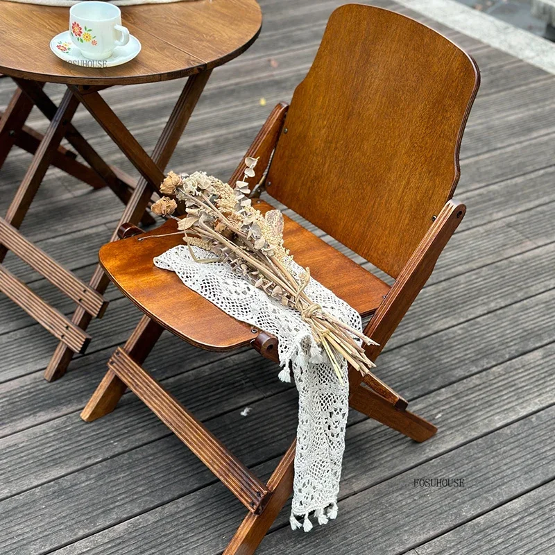 American Portable Garden Chairs for Camping Foldable Backrest Easy To Clean Chair Minimalist Retro Outdoor Furniture for Cafe