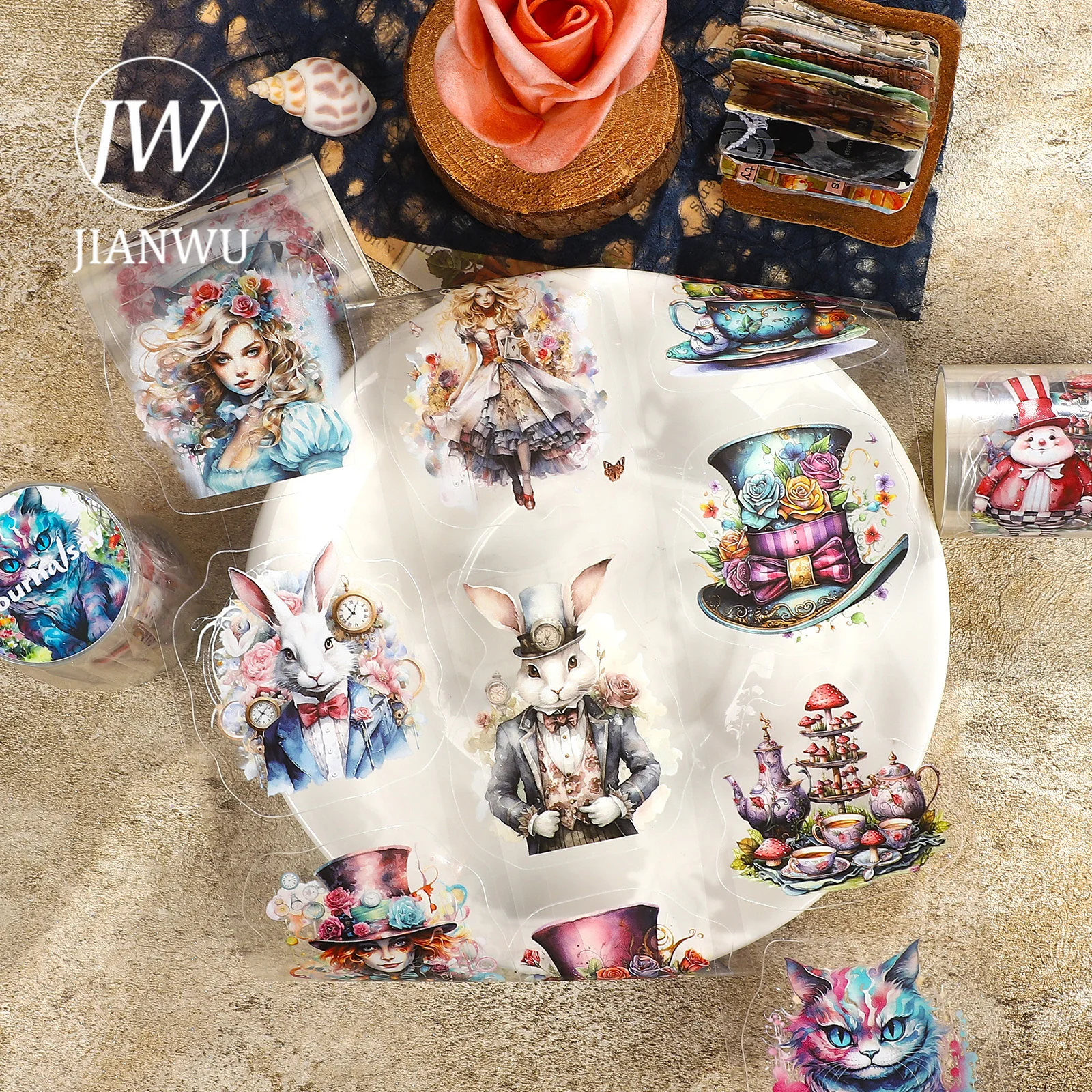 JIANWU 60mm * 200cm 빈티지 앨리스 토끼 꽃 캐릭터 풍경 소재 콜라주 PET 테이프 크리 에이 티브 DIY 저널 문구