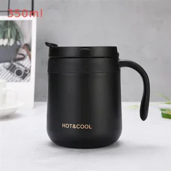 Insulated Stainless Steel Coffee Mug with Handle and Lid - Available in Two Sizes (350ml Mug Black)