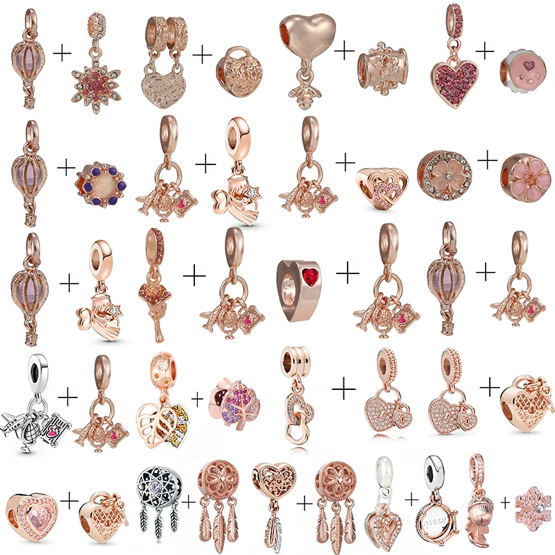 

1+1 Rose Gold Fine Crystal Balloon Angel Pendant Beads For Original Brand Charm 3mm Bracelet DIY Men And Women Jewelry Gifts