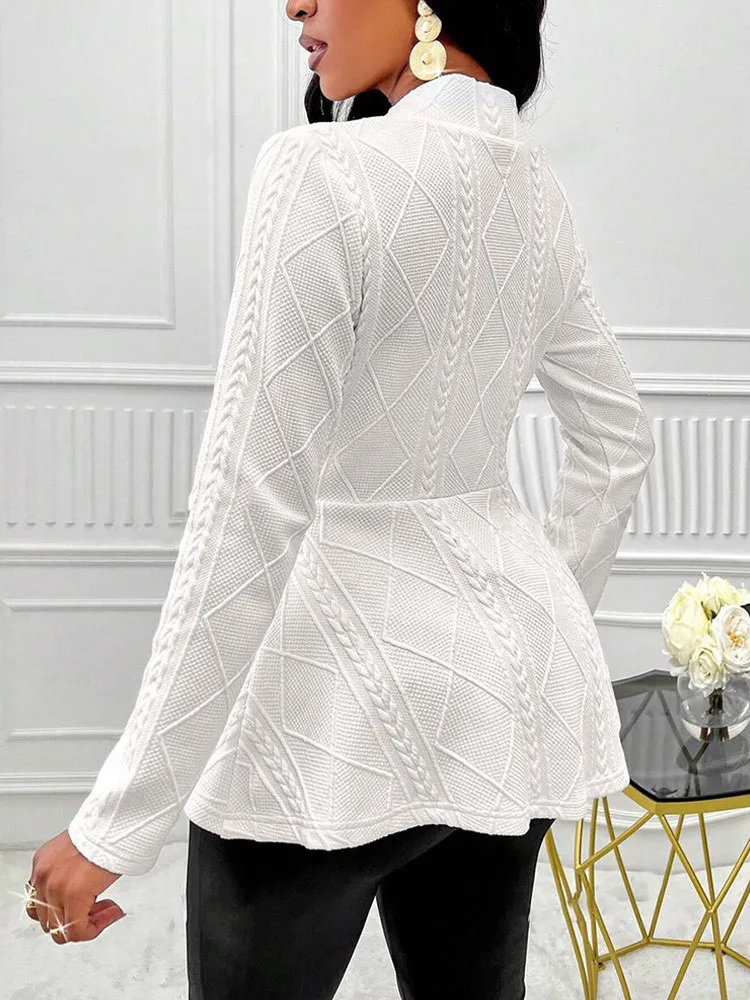 Verdickte Herbst-Winterjacke für Damen 2022, stilvolles, langärmliges, schmal geschnittenes, strukturiertes Muster mit einem Knopf – Detail 4
