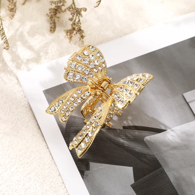 AWAYTR Rhinestone Metal Hair Claw Crab Clip For Women Girls Shiny Barrette Hairpin Crystal Pearl Hair Accessories Jewelry Gift CB1086A