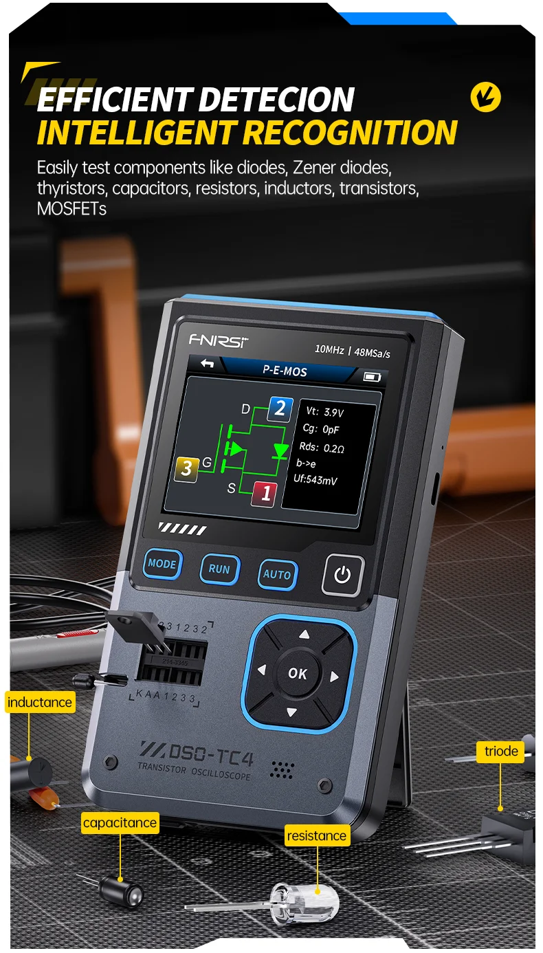 DSO-TC4 Handheld 3-in-1 Digital Oscilloscope, Transistor Tester 10MHz 48Ms/s Ele