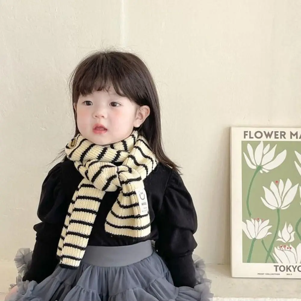 Fashion Cute Minimalist Stripe Children's Scarf Winter Baby Neck Guards Scarves Boys Girls Knitted Thick Warm Collar Shawl Wraps