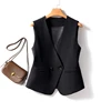 Black V-neck short double-breasted vest women's jacket spring and autumn workplace Slim and thin