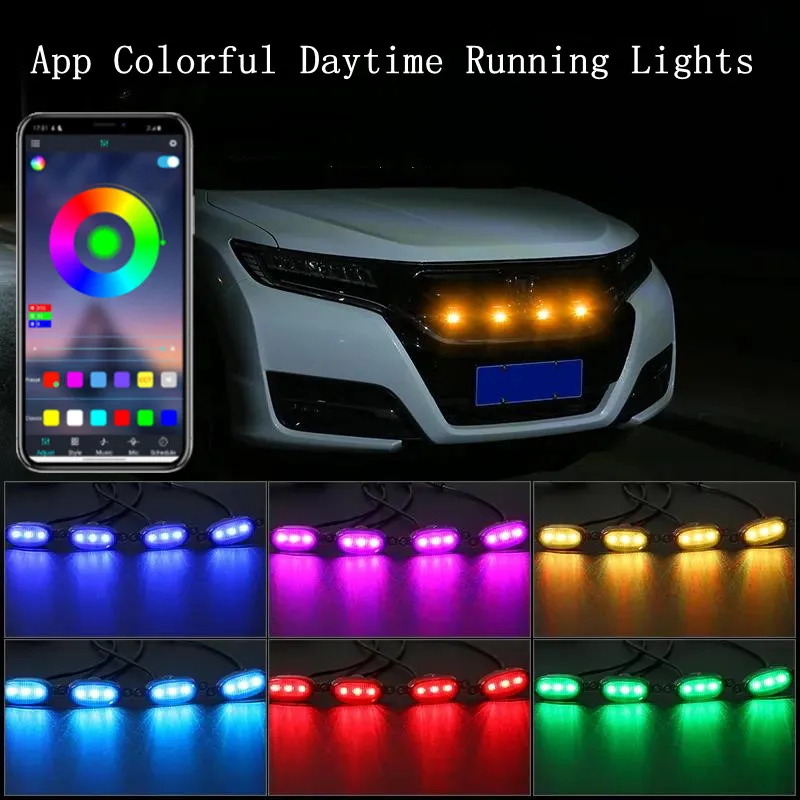 

Car Accessories Front Grille LED Light For Off-Road Pickup SUV Burst Flashing Spotlight Warning Daytime Run Control by Phone App
