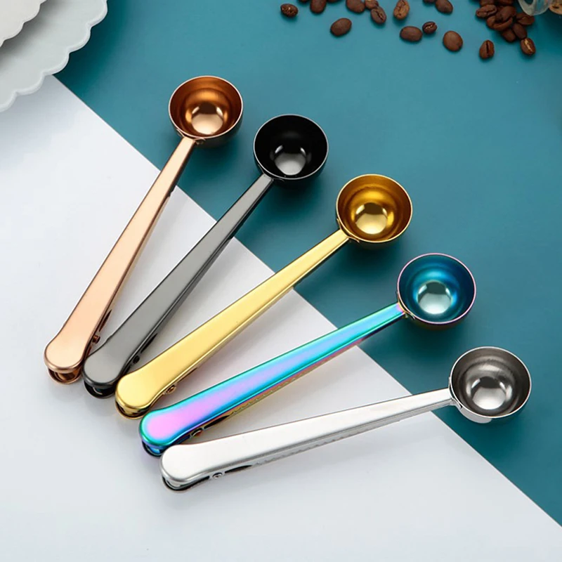 

1Pc Multifunction Stainless Steel Coffee Scoop With Clip Coffee Tea Measuring Scoop Cup Coffee Measuring Scoop Kitchen Gadget