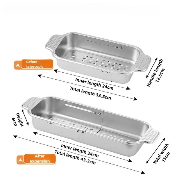 ชั้นวางอ่างล้างจานสแตนเลส 304 - ที่คว่ำจานแบบยืดหดได้สำหรับจาน ผลไม้ และผัก |   ตะกร้ากรองเศษอาหารสำหรับครัวแบบหนาพิเศษ 5