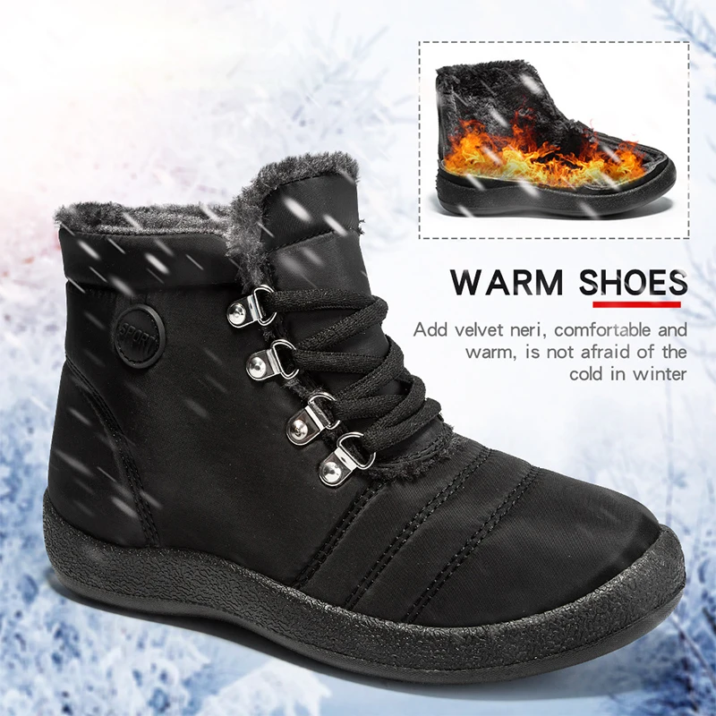 Women's Waterproof Snow Boots Fur Warm Ladies Ankle Boots Shoes for