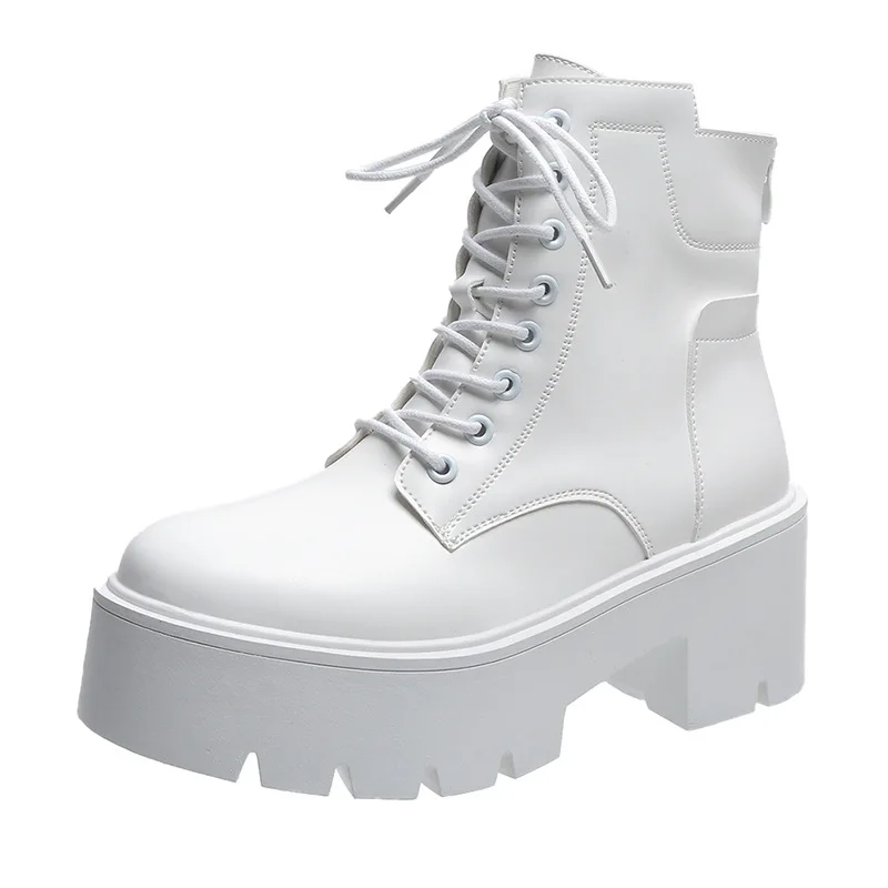 Women's Ankle Boots Lace Up Square Toe Ladies Boots Thick Bottom Non-slip High Heels Female Shoes Winter Footwear Boots Large