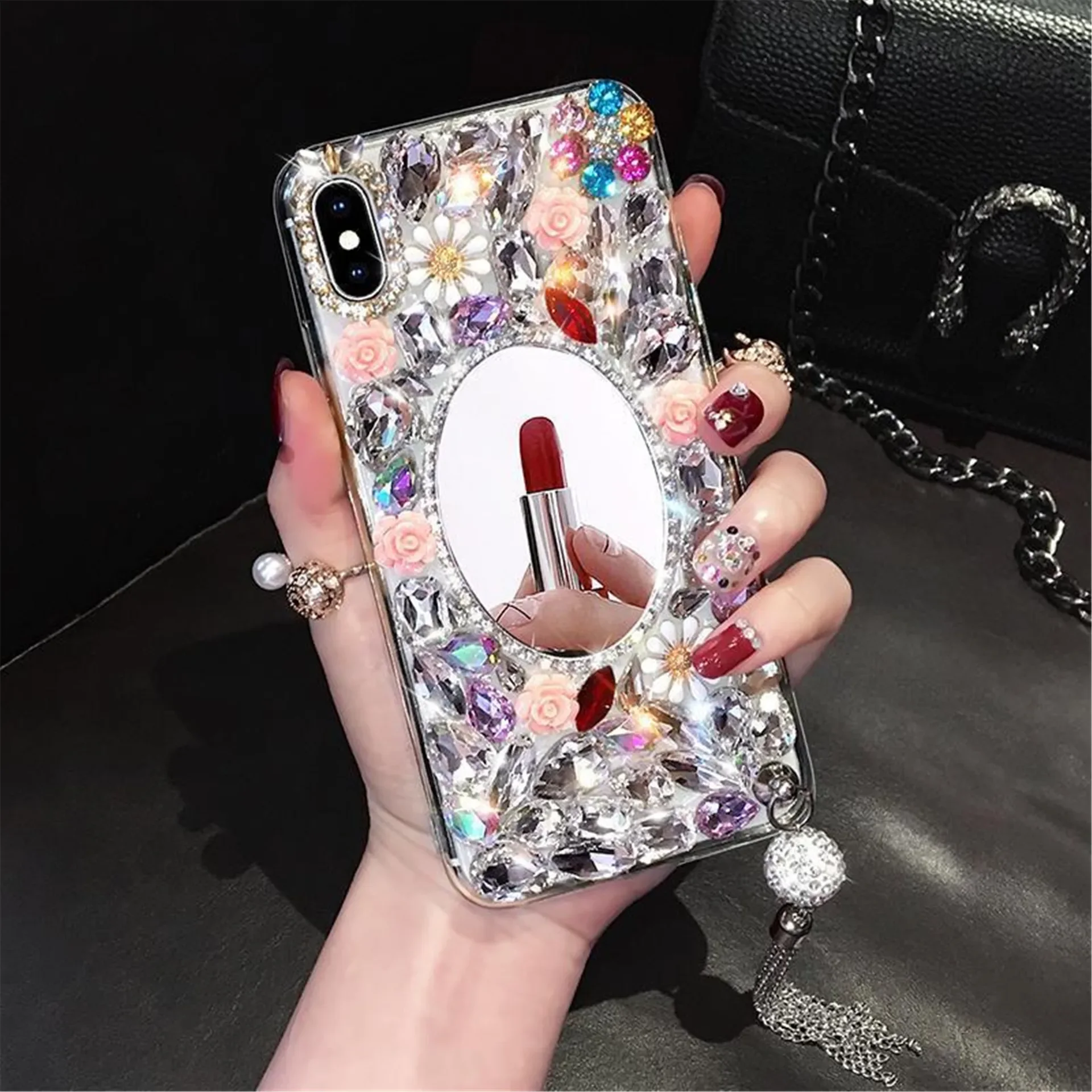 Rhinestone Mirror Phone Case for Samsung Galaxy, S23, S20Fe, S21, S22 Ultra, S24, S9, S8Plus, Telefon