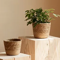 Nordic Style Natural Seagrass Woven Planter Basket Rattan Plant Flower Pot Set Home Decorative Multifunctional Storage Baskets 2