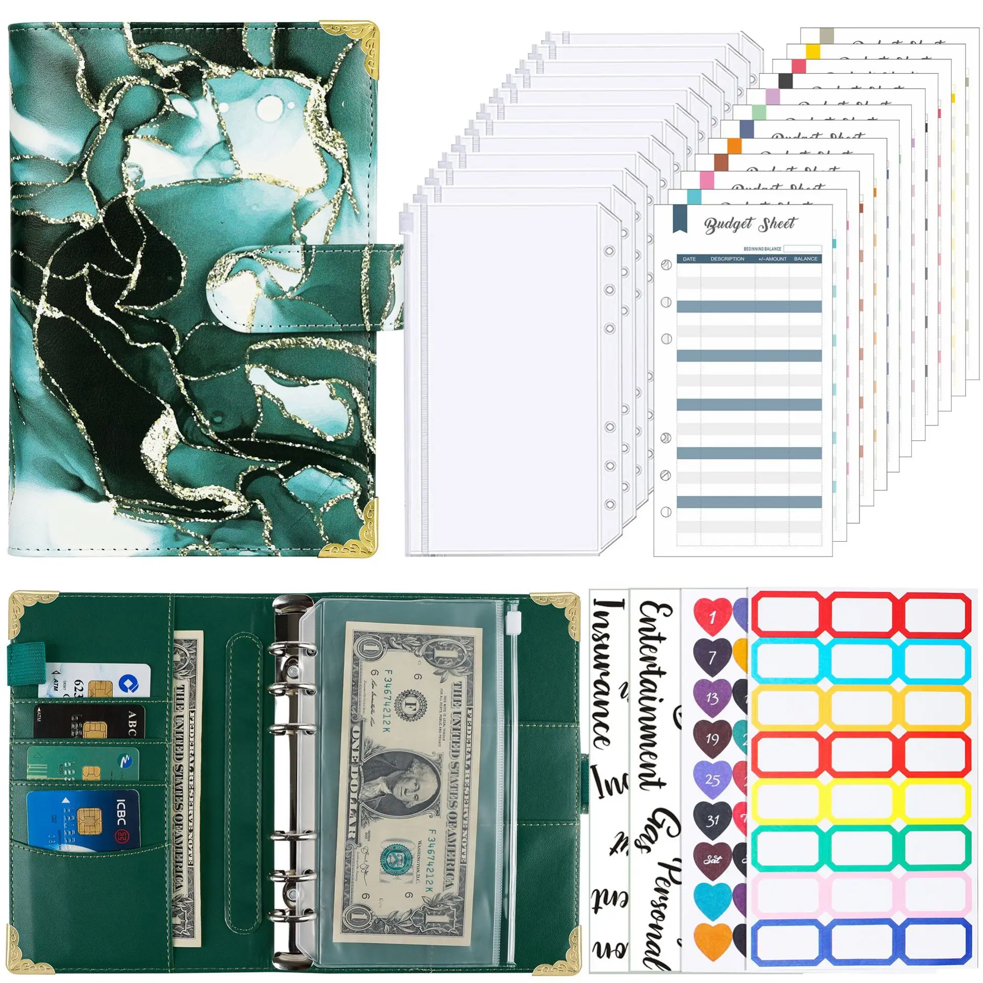 A6 Colorful Money Budget Planner Binder With Zipper Envelopes Cash Envelopes, For Budgeting Money Organizer For Binder Notebook