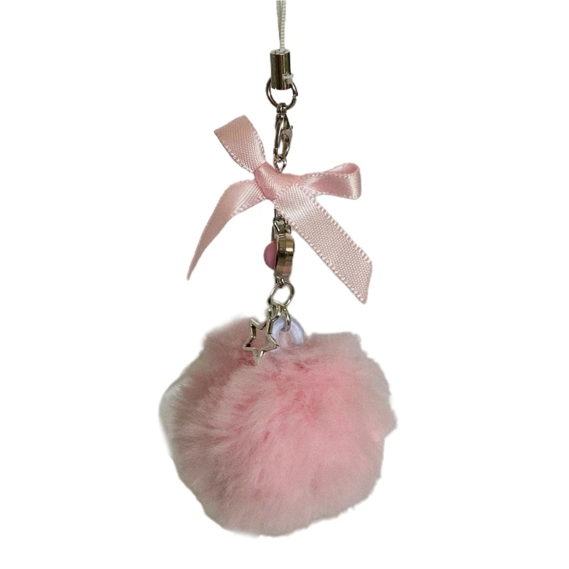 Fluffy Pom Pom Keychain - Faux Rabbit Fur Ball Keyring, 5.5 Inch, Assorted Colors For Women & Girls - View #5