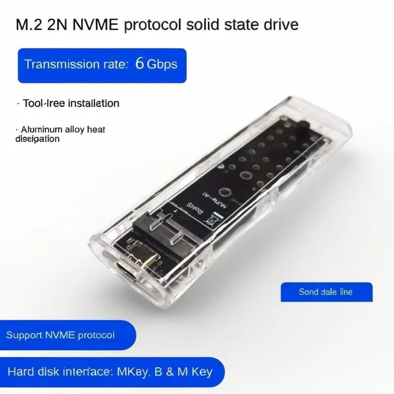 새로운 M.2 NVME PCIe 프로토콜 SSD 케이스 투명 USB 타입 C 6Gbps PCI-E M2 SSD 투명 외장형 인클로저 하드 디스크 박스