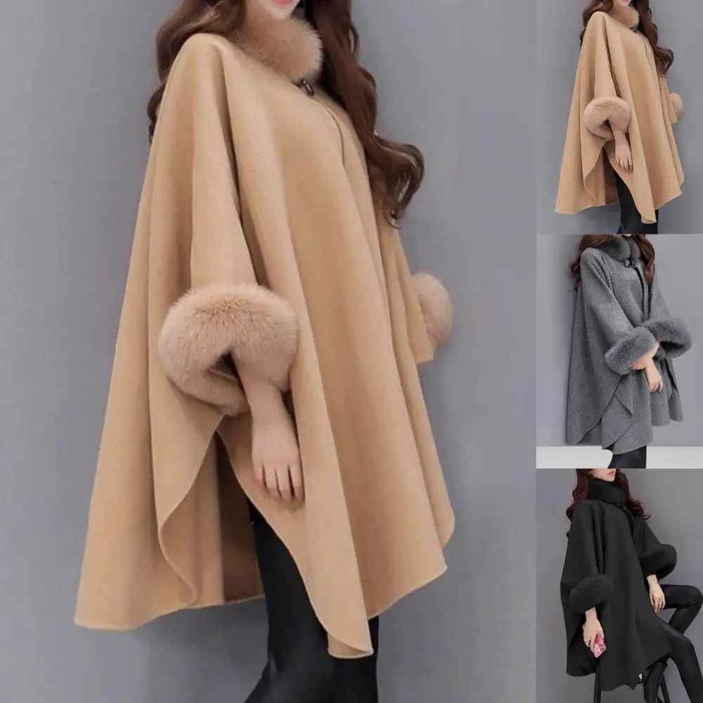 

Elegant Pure Color Simple Cape Coat Streetwear Cloak Coat Warm Loose-fitting Mid-length Poncho Coat for Dating