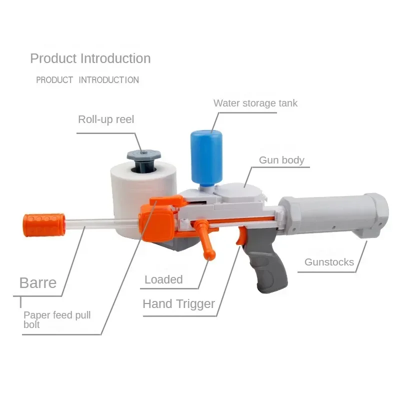Novelty Children's Paper Bullet Gun Toys for Boys Shooting Under The Supply of Ammunition Water Gun Soft Bullet