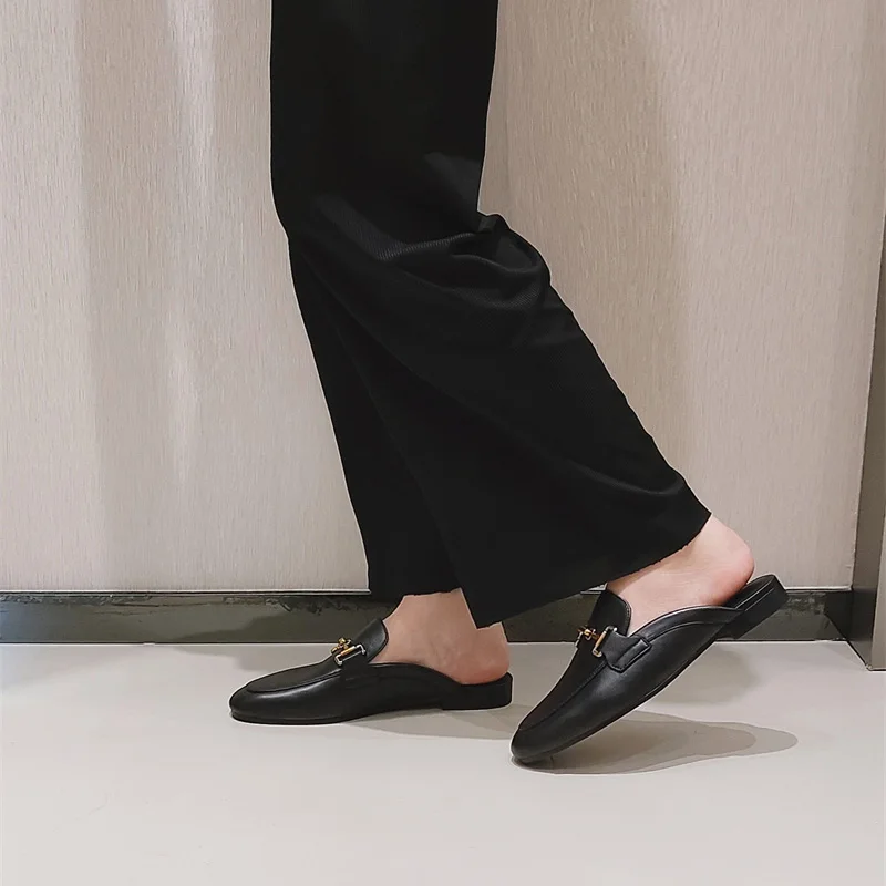 

Chic Gold Metal Chain Ladies Shoes Vintage Fashion Baotou Slippers Women Office Ladies Zapatos Mujer Outdoor Flip Flops