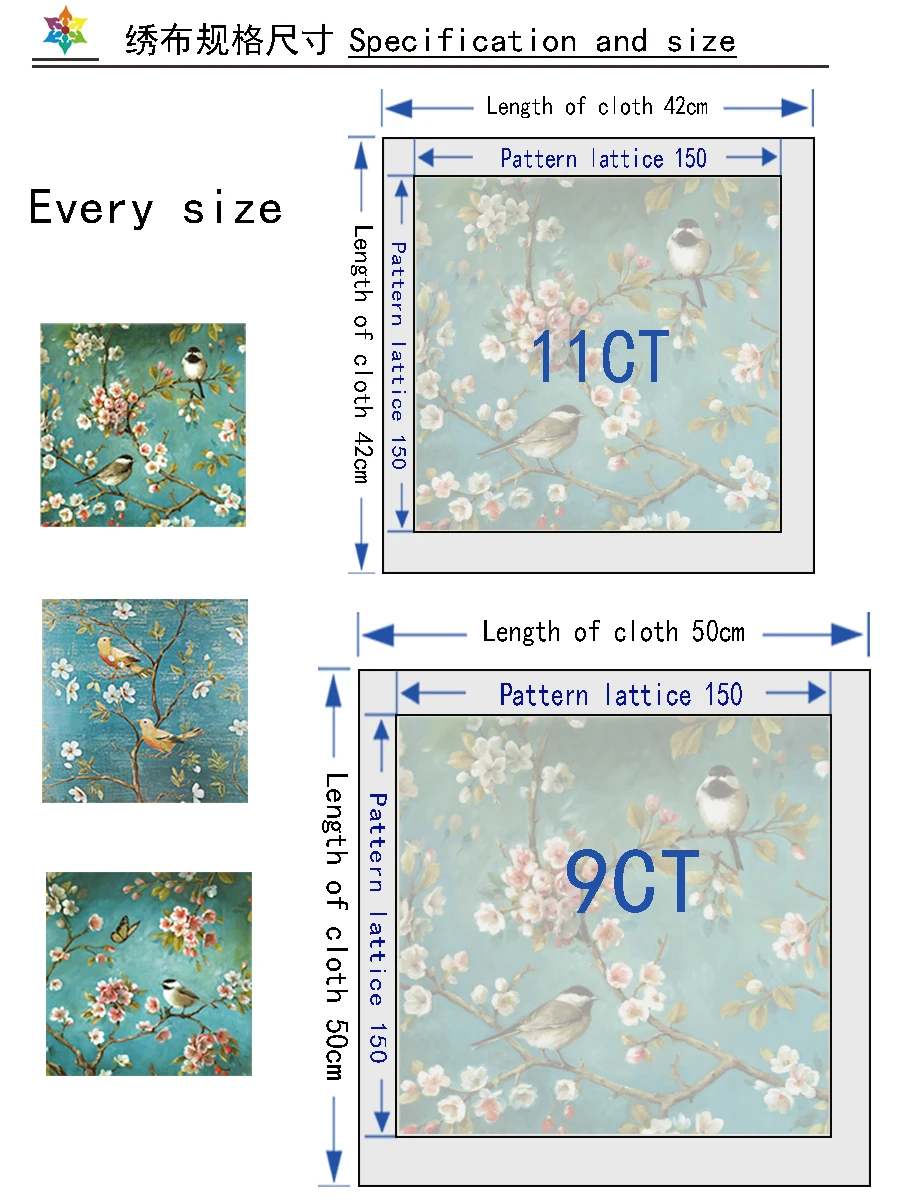 Cross Stitch Kits Flowers and birds cross stitch DIY embroidery set 11CT 9CT garden series printed handmade needlework material pack cotton thread