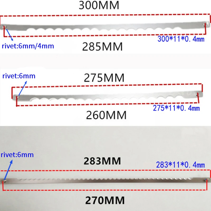스테인레스 스틸 소재 빵 슬라이서 절단 블레이드 톱니 모양의 칼 275*11*0.4 이빨 토스트 커터 블레이드