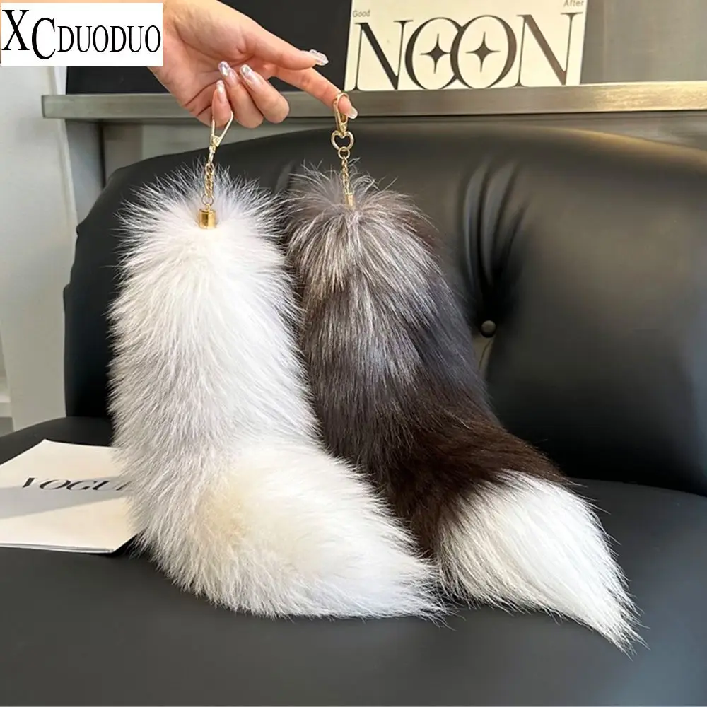 Fashion Natural Fox Tail Keychain Wolf Tail Fur Tassel Bag Tag