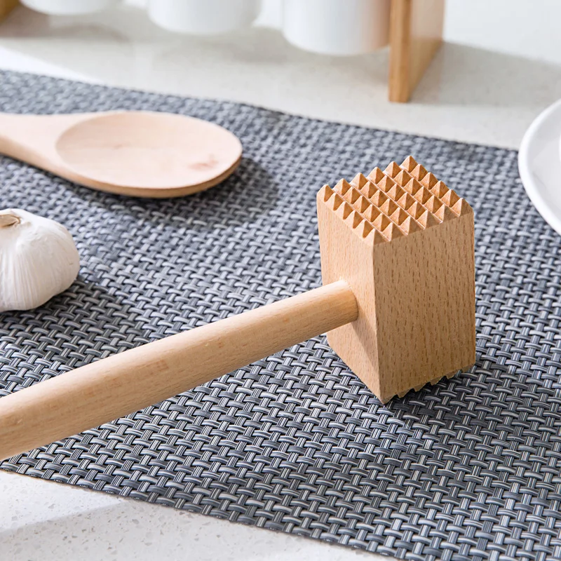 Creative Solid Wood Meat Hammer Double-sided Modern Simple Household Beech Steak Tender Meat Hammer Log Kitchenware with Handle