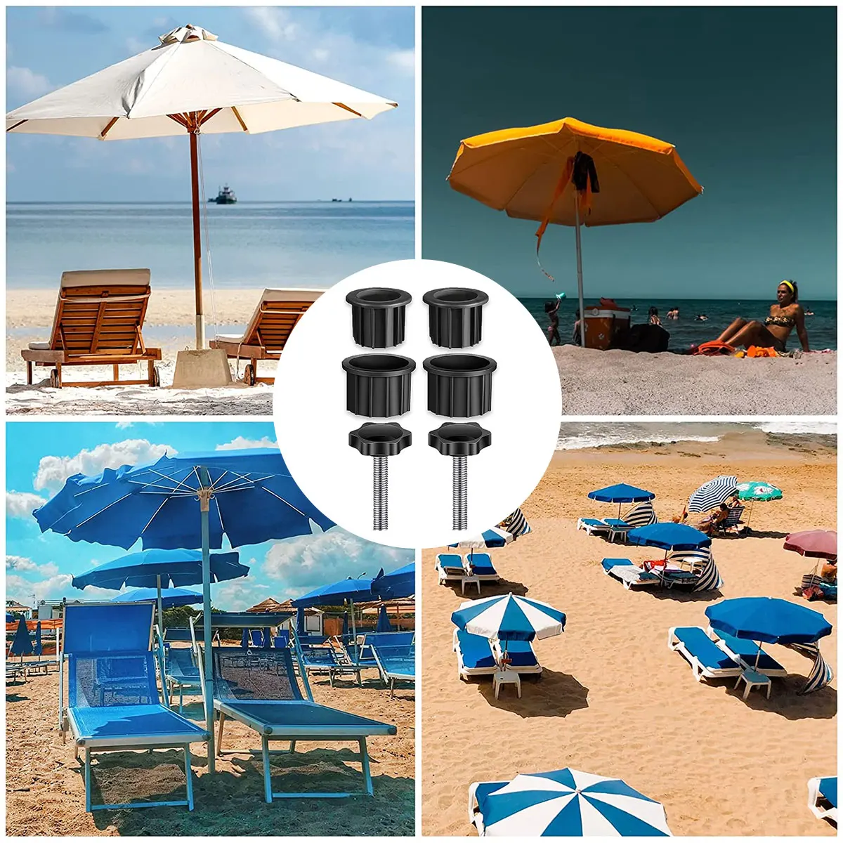 Umbrella Base Parts Plastic Parasol Stand Replacement Parts Umbrella Base Bracket Hole Cover & M8 Screws for Most Umbrella Hole 6