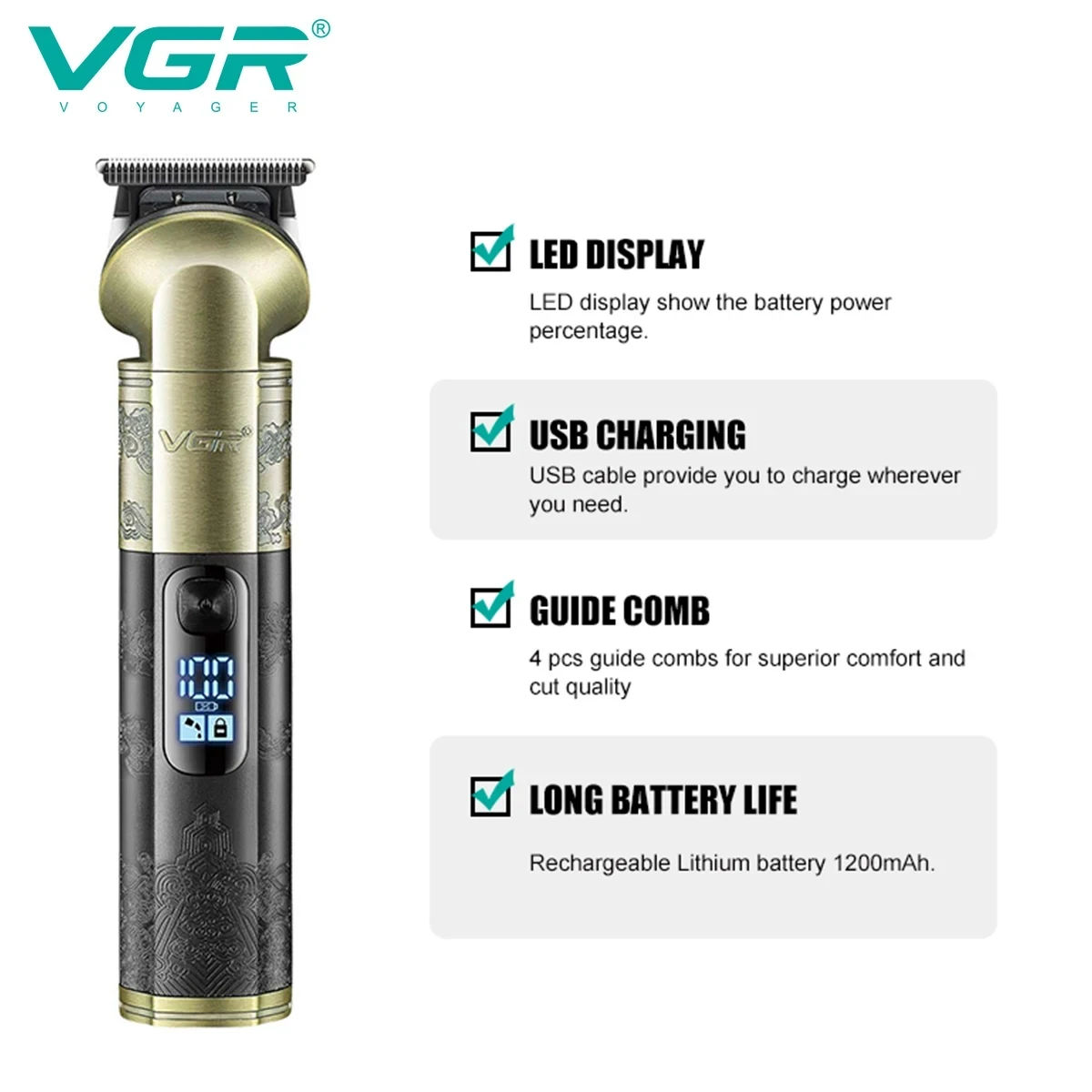 ماكينة قص الشعر الكهربائية VGR V-296، ماكينة معدني...