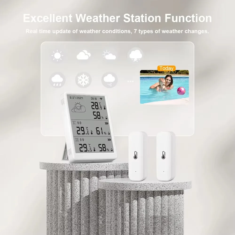 Tuya Smart Digital Indoor/Outdoor Forecast Hygrometer Temperature Sensor with Tu