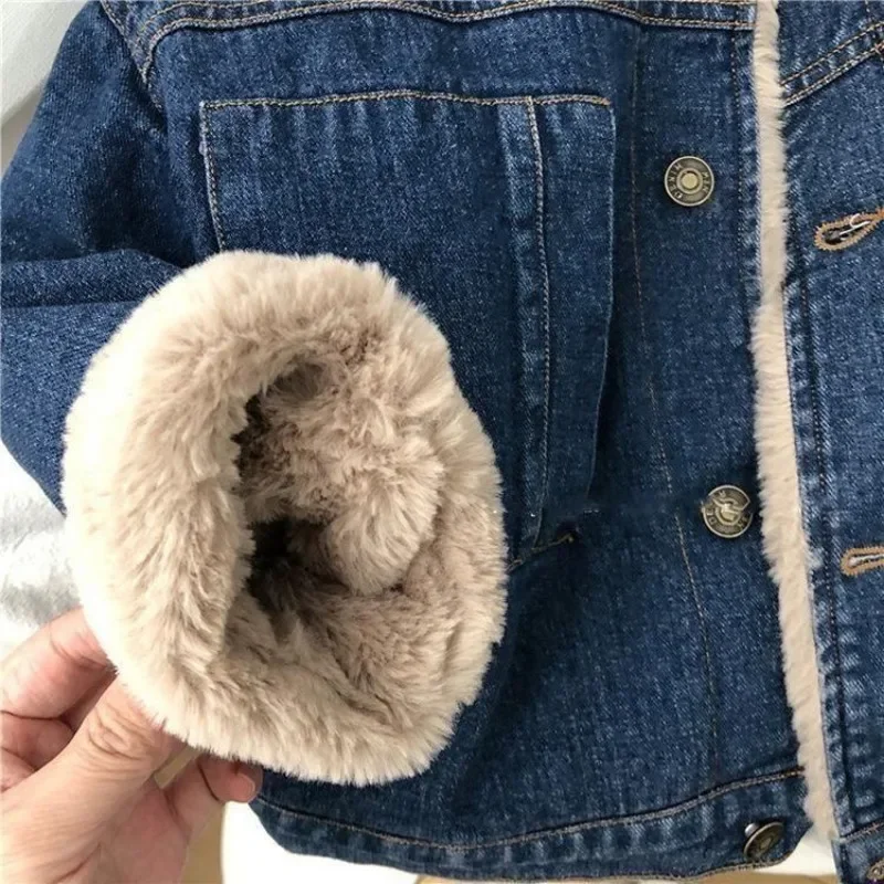 Children Jackets Autumn Winter Children Big Boy Outerwear Fleece Thicken Warm Toddler Boys Denim Jacket Kids Girls Parkas 2-11 Yrs