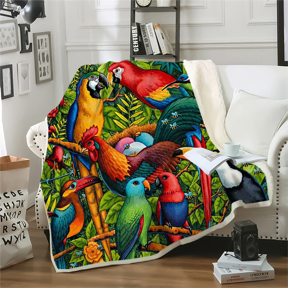 

Новинка от CLOOCL, искусственные тропические растения, листья, попугай, петух, 3D печать, пледы, одеяла, двухслойные одеяла для дивана 75x100 см