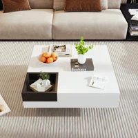 Table basse brillante pour salon avec boîte de rangement amovible, effet lumineux LED 2