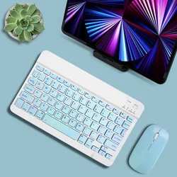 Wireless Rechargeable Multilingual Bluetooth Keyboard and Mouse (Blue with Mouse)