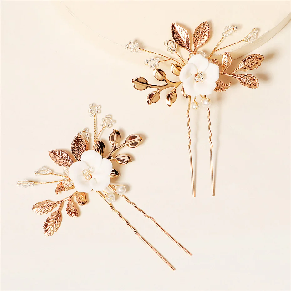Efily Bridal Wedding Hair Accessories 2pcs/lot Crystal Pearl Hair Pin Forks Rhinestone Hairpins Bride Headpiece Jewelry Gift