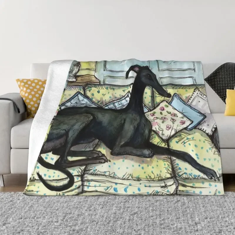 

Greyhound Sighthound Dog Cartoon Blanket Warm Fleece Soft Flannel Whippet Puppy Throw Blankets for Bedroom Sofa Home Autumn