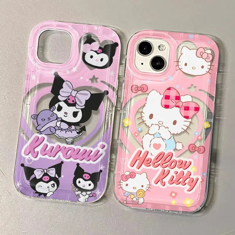

New Anime Hello Kitty Kuromi Mobile Phone Case 6 7 11 12 13 14 Pro Plus Max X Xs Xr Cartoon Cute Transparent Cover Lady Girl Y2K