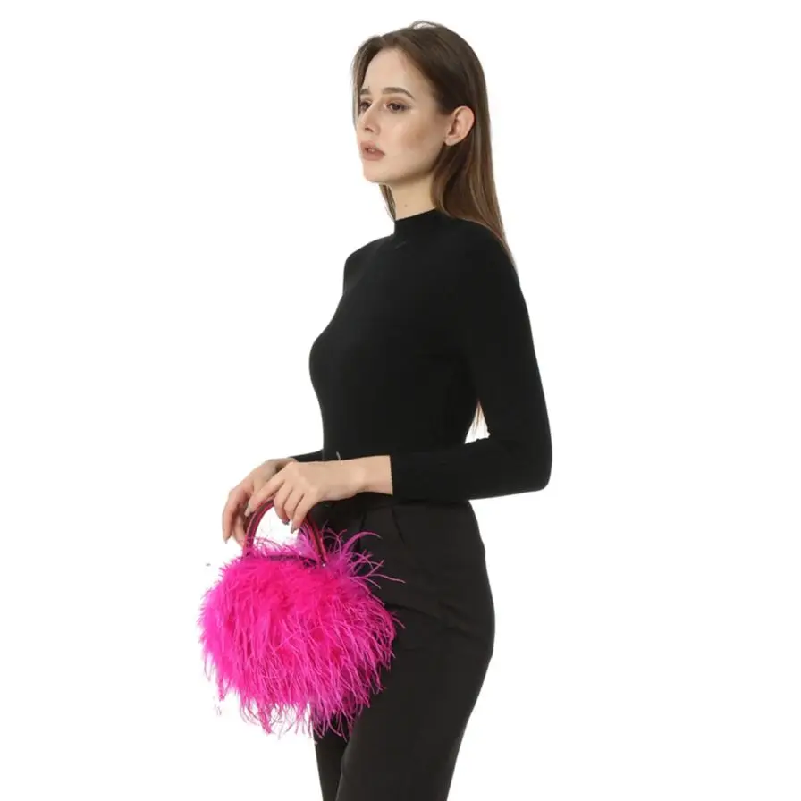 Fluffy Handbag for Women Real Natural Ostrich Feather Mini Bag Furry Romantic Party Concern Dinner Wedding Bride Fashion 4