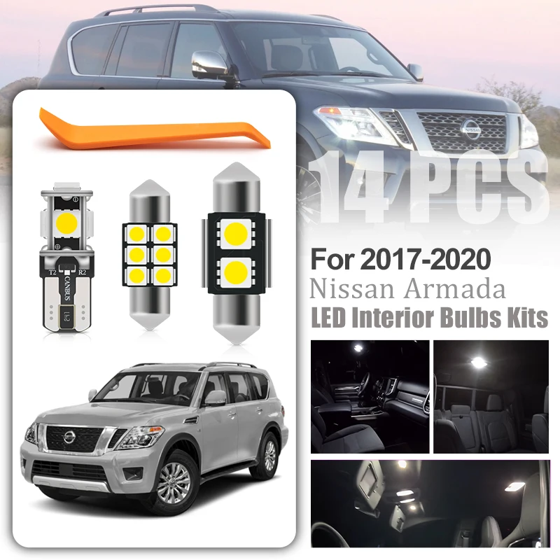 

Для Nissan Armada 2017-2020 Canbus Белый светодиодный комплект для внутреннего освещения Карта Купол багажник подходящая дверь Footwell перчаточный ящик номерные лампы