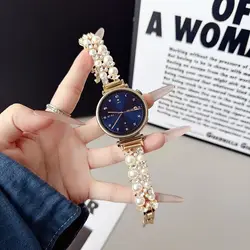 Elegant Pearl Beads Jewelry Bracelet Watch Band with Metal Diamond Accents - Huawei GT5 41mm (Gold)