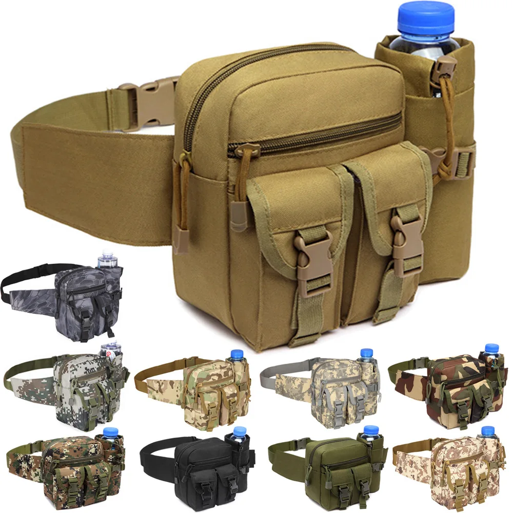 Military Tactical Waist Gun Bag Belt Bumbag Waterproof Nylon Molle EDC Fanny Phone Pouch for Hunting Climbing Camping