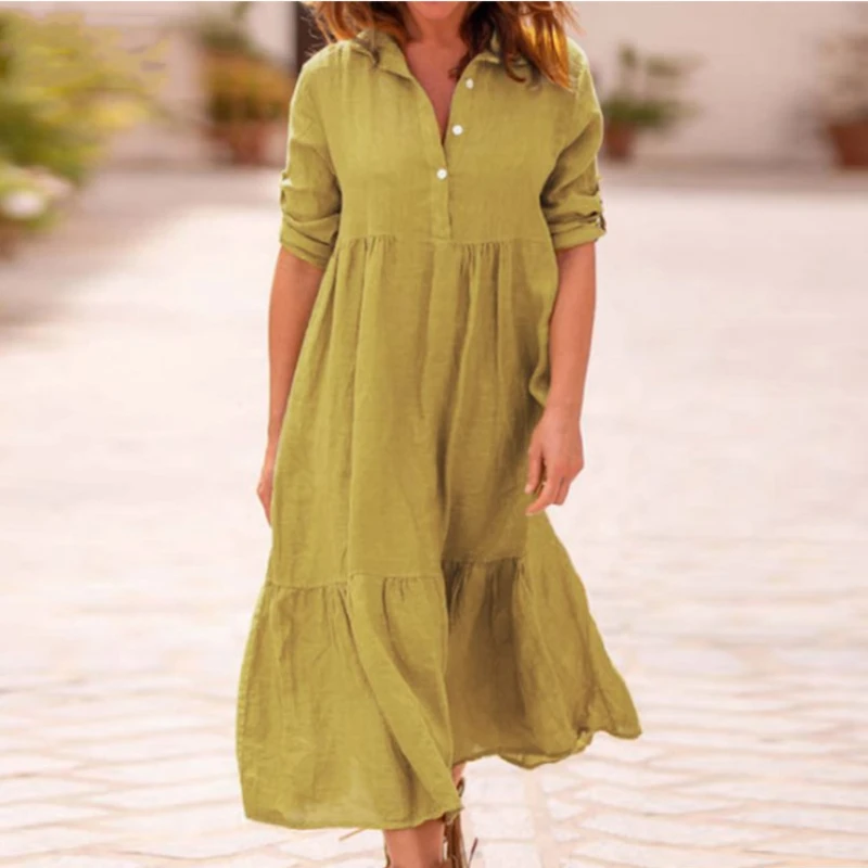 

New Fashion Womens Dress Solid Color Shirt Collar Half Sleeve Casual Irregular Buttons Vestido Casual Party Dress for Women 2023