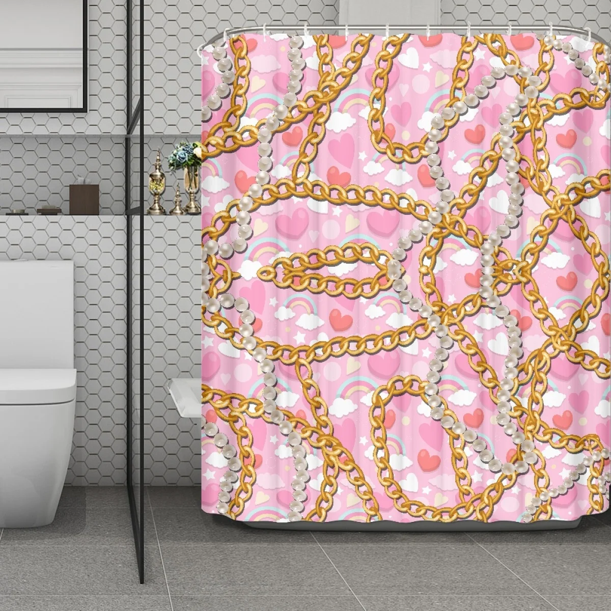 

Toilet Accessories Bathroom Waterproof Fabric Bathroom Curtains Pink Love Figure Pattern Shower Curtain Polyester cortina ducha