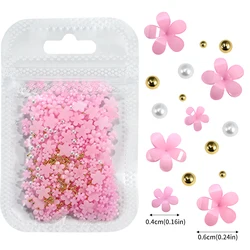 Elegant 3D Floral Nail Art Decoration Kit with Beads & Wax Pen (1bag pink)