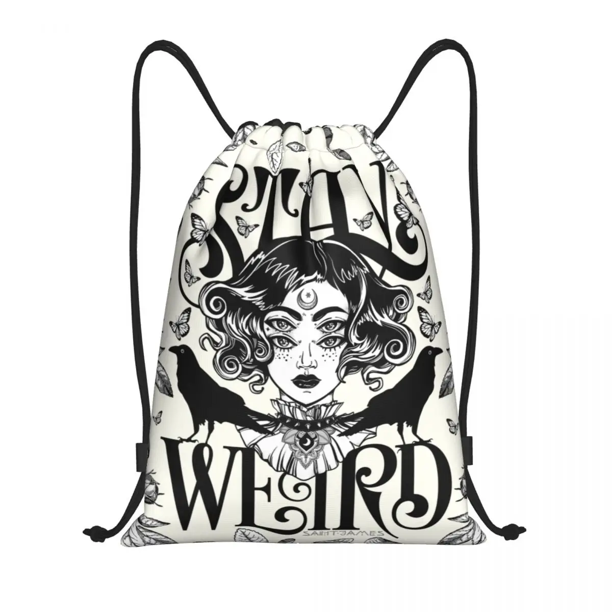 

Custom Stay Weird Drawstring Bag Men Women Lightweight Halloween Witch Sports Gym Storage Backpack