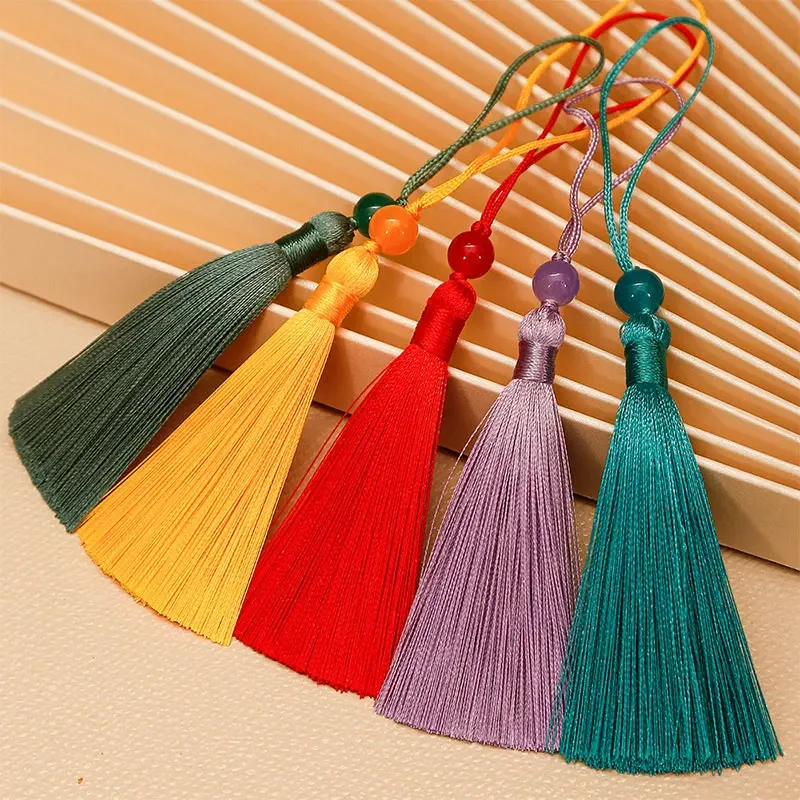 10pcs 7CM Handmade Silk Jade Bead Tassels Bookmark Key Tassel for DIY Apparel Sewing Supplies Home Textile Decoration