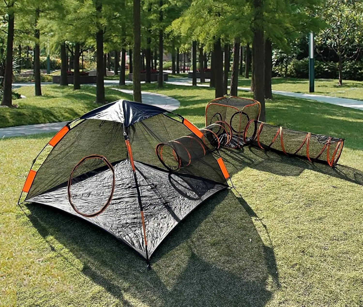 Foldable outdoor tunnel tent for cats and dogs, enclosed cat nest portable dog nest set pet tent channel, perfect for outdoor pe