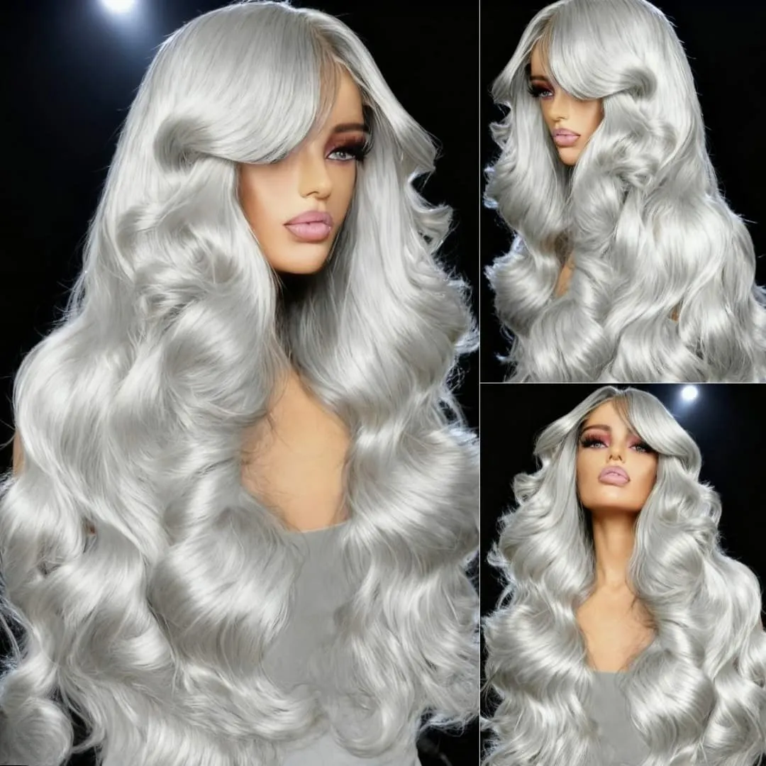Grey Body Wave Lace Front Wigs 13x4 HD Transparent Lace Frontal Wigs Human Hair 250 Density Hair Lace Front Wig Human Hair 2