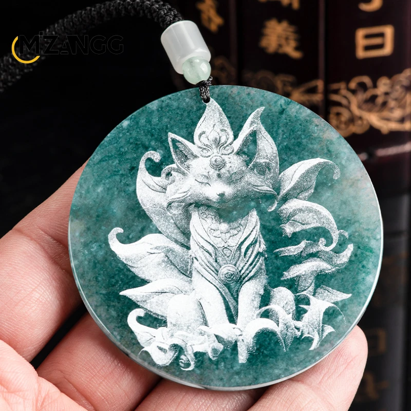 💠 Natural Jadeite “Blue Water” Shadow Carved Pendants – Dragon, Buddha, Calligraphy & Mythical Designs – Unisex Jade Necklace 4