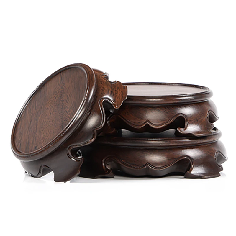 Round Shape Solid Wood Carving Craft Vase Ornaments, Wood Block Floor Base, Bonsai Buddha Aquarium Pedestal, Display Stand